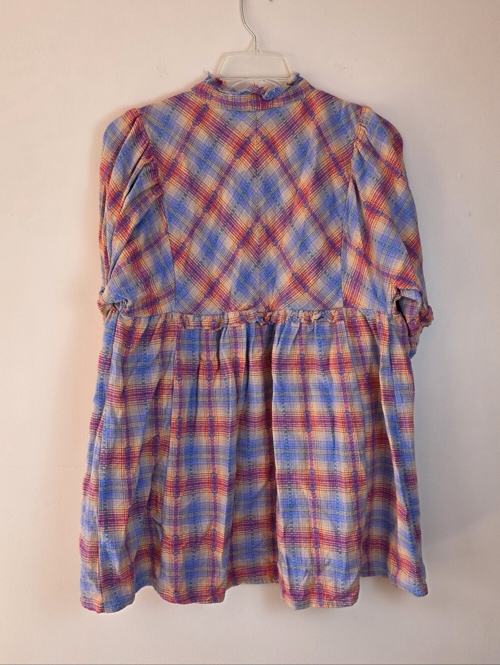 Free People Pink Lavender Plaid Ruffle Tunic Dress - Picture 6 of 8